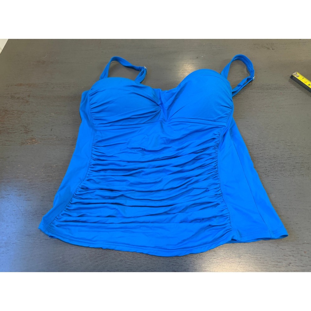 La Blanca Blue Ruched Tankini Top Underwire Molded Cup Swimsuit Size 14 RN 52419